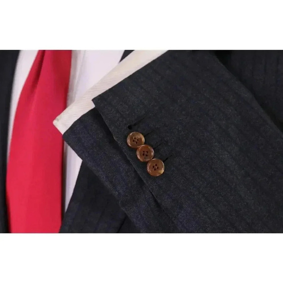 Domenico Vacca Dark Blue Tonestripe Fleece Wool 2-Btn Handmade Suit 44R 44L - Picture 6 of 12